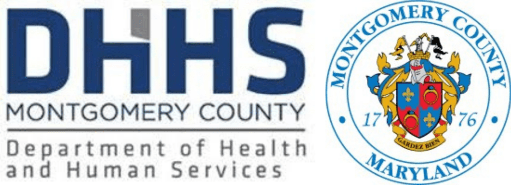 DHHS Montgomery County Department of Health and Human Services logo next to the Montgomery County Maryland seal.