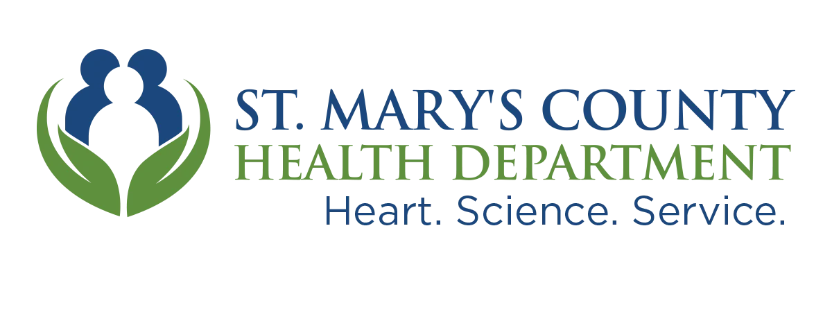 St. Mary's County Health Department logo with green and blue emblem and the motto 'Heart. Science. Service.'